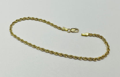 10K GOLD ROPE BRACELET- WEIGHT:  1.3gm   7.5"   2.15mm