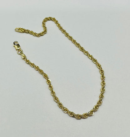10K GOLD ROPE BRACELET- WEIGHT:  1.3gm   7.5"   2.15mm