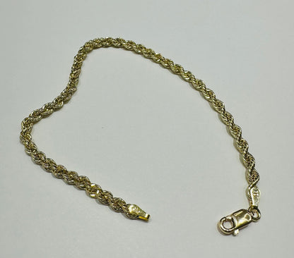 10K GOLD ROPE BRACELET- WEIGHT:  1.9gm   7"   2.95mm