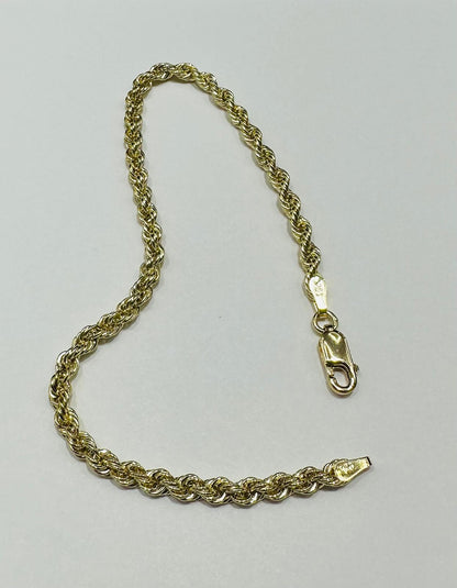 10K GOLD ROPE BRACELET- WEIGHT:  1.9gm   7"   2.95mm