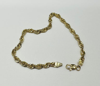 10K GOLD ROPE BRACELET- WEIGHT:  2.5gm   7"   3.55mm
