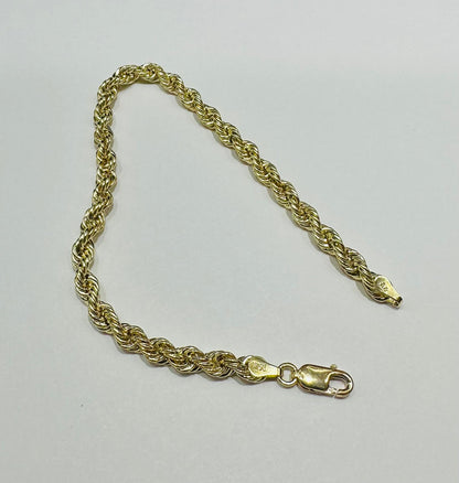 10K GOLD ROPE BRACELET- WEIGHT:  2.6gm   7"   3.90mm