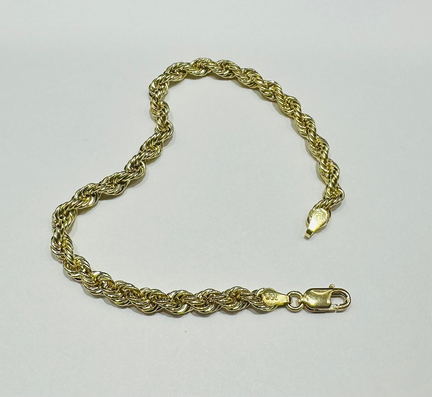 10K GOLD ROPE BRACELET- WEIGHT:  2.6gm   7"   3.90mm