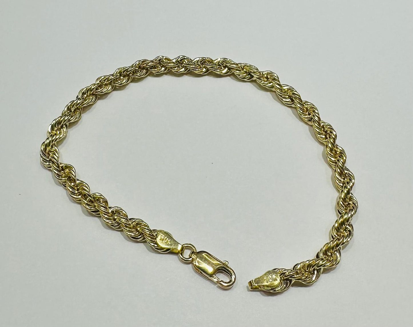 10K GOLD ROPE BRACELET- WEIGHT:  2.6gm   7"   3.90mm