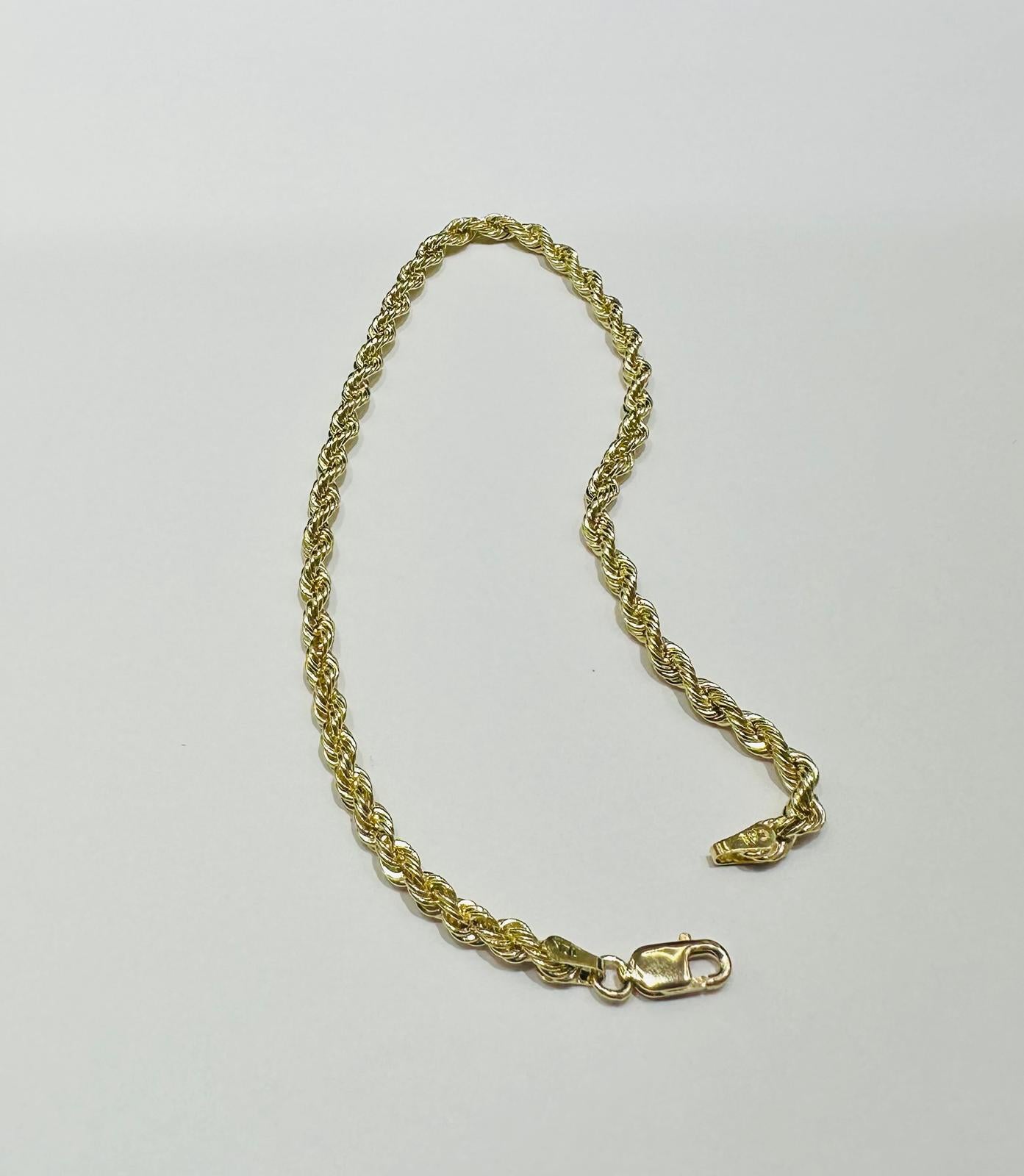 10K GOLD ROPE BRACELET- WEIGHT:  2.9gm   9"   3.25mm