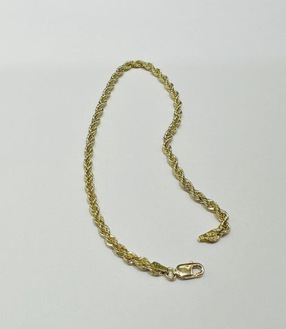 10K GOLD ROPE BRACELET- WEIGHT:  2.9gm   9"   3.25mm