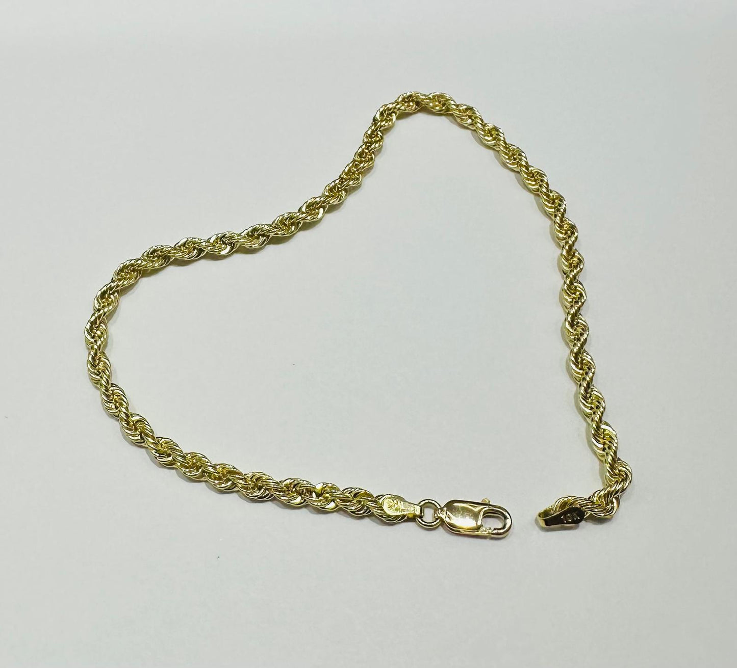 10K GOLD ROPE BRACELET- WEIGHT:  2.9gm   9"   3.25mm