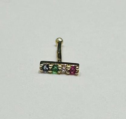 14K GOLD MULTICOLORED NOSE RING