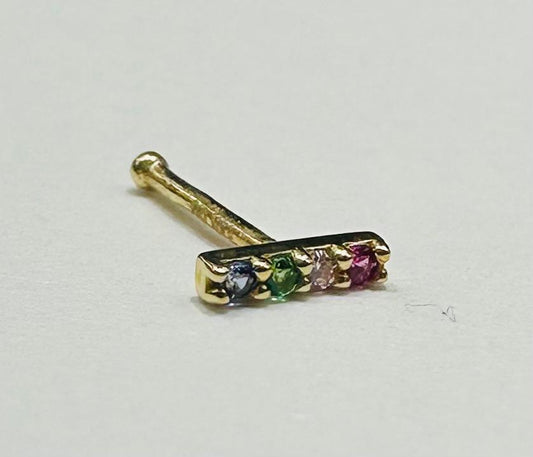 14K GOLD MULTICOLORED NOSE RING