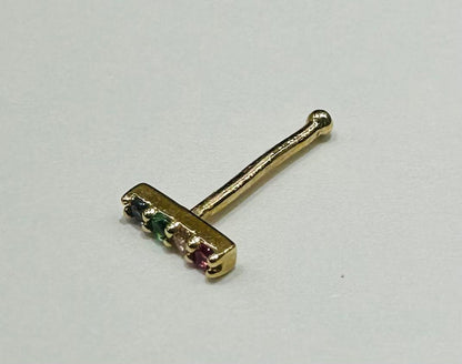 14K GOLD MULTICOLORED NOSE RING