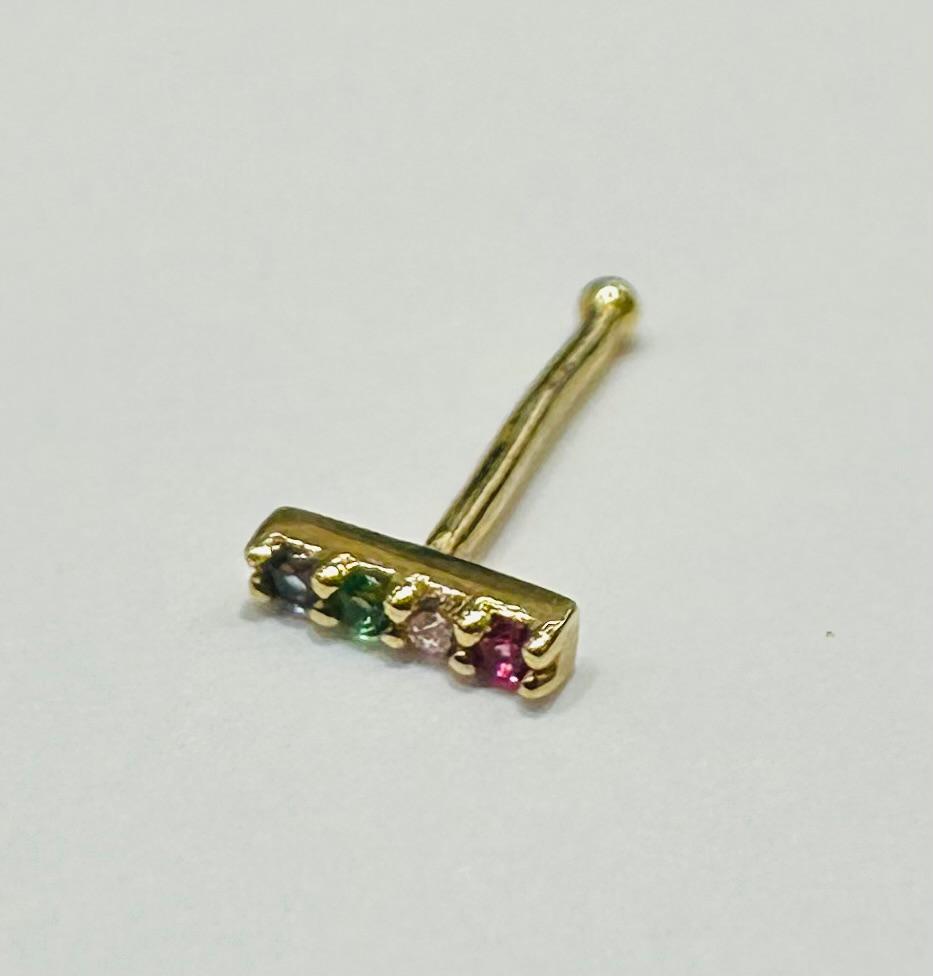 14K GOLD MULTICOLORED NOSE RING
