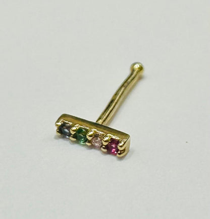 14K GOLD MULTICOLORED NOSE RING