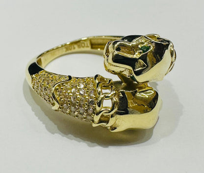 10K GOLD GREEN EYE PANTHER RING WITH CZ STONES- WEIGHT: 5.3gm