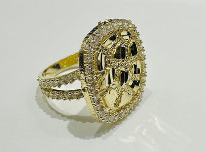 10K GOLD NUGGET RING WITH CZ STONES- WEIGHT:  4.4gm