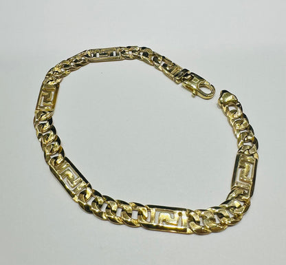 10K GOLD TIGER EYE CUBAN LINK BRACELET- WEIGHT:  15.4gm   8.5"   6.55mm