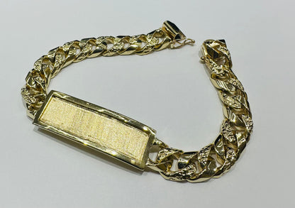 10K GOLD DIAMOND CUT CUBAN LINK ID BRACELET- WEIGHT:  58.5gm   9"   10.75mm