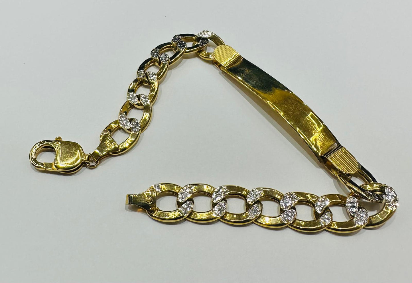 10K GOLD DIAMOND CUT CUBAN LINK ID BRACELET- WEIGHT:  18.8gm   9"   10.40mm