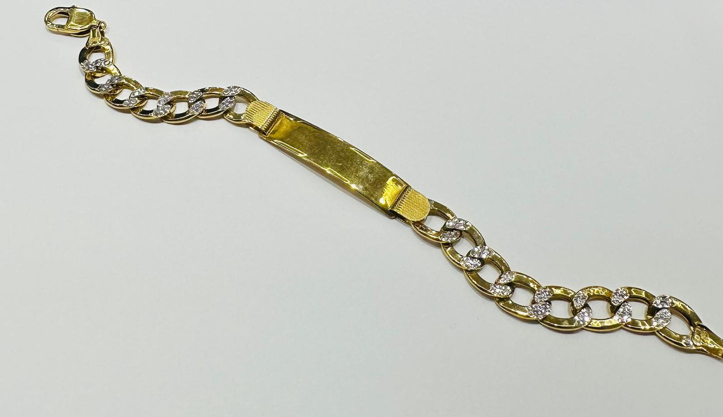 10K GOLD DIAMOND CUT CUBAN LINK ID BRACELET- WEIGHT:  18.8gm   9"   10.40mm
