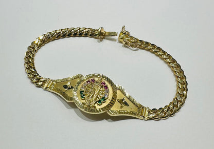 10K GOLD VIRGIN MARY CUBAN LINK BRACELET- WEIGHT:  19.3gm   8"