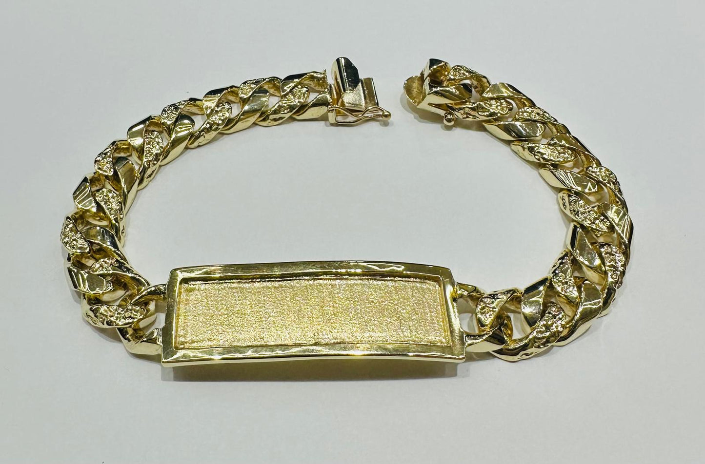 10K GOLD DIAMOND CUT CUBAN LINK ID BRACELET- WEIGHT:  58.5gm   9"   10.75mm