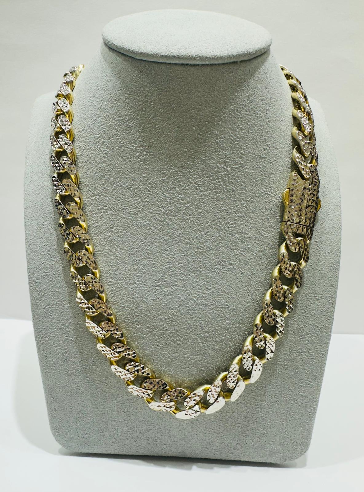 10K GOLD DIAMOND CUT MONACO LINK CHAIN- WEIGHT:  29.6gm   18"   9.85mm