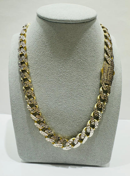 10K GOLD DIAMOND CUT MONACO LINK CHAIN- WEIGHT:  29.6gm   18"   9.85mm