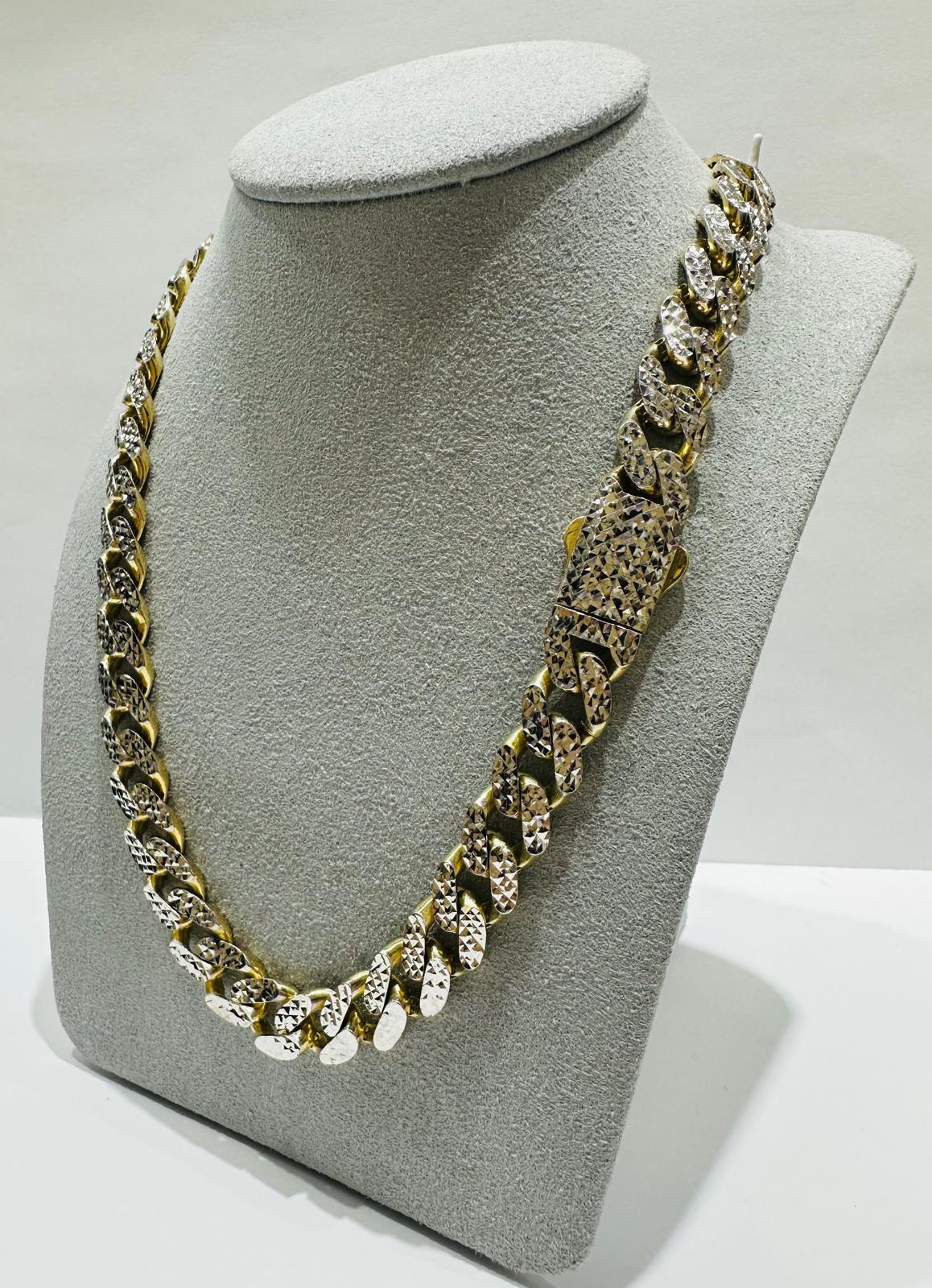 10K GOLD DIAMOND CUT MONACO LINK CHAIN- WEIGHT:  29.6gm   18"   9.85mm