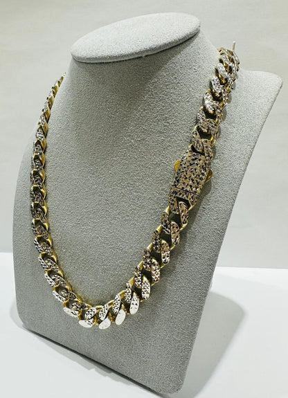 10K GOLD DIAMOND CUT MONACO LINK CHAIN- WEIGHT:  29.6gm   18"   9.85mm