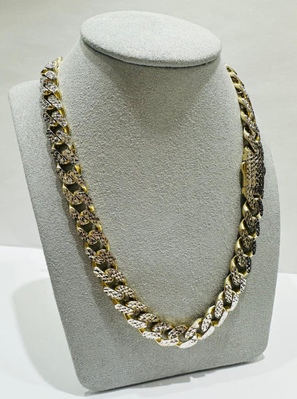 10K GOLD DIAMOND CUT MONACO LINK CHAIN- WEIGHT:  29.6gm   18"   9.85mm