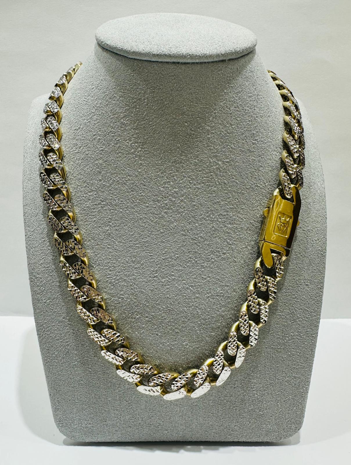 10K GOLD DIAMOND CUT MONACO LINK CHAIN- WEIGHT:  34gm   20"   9.85mm