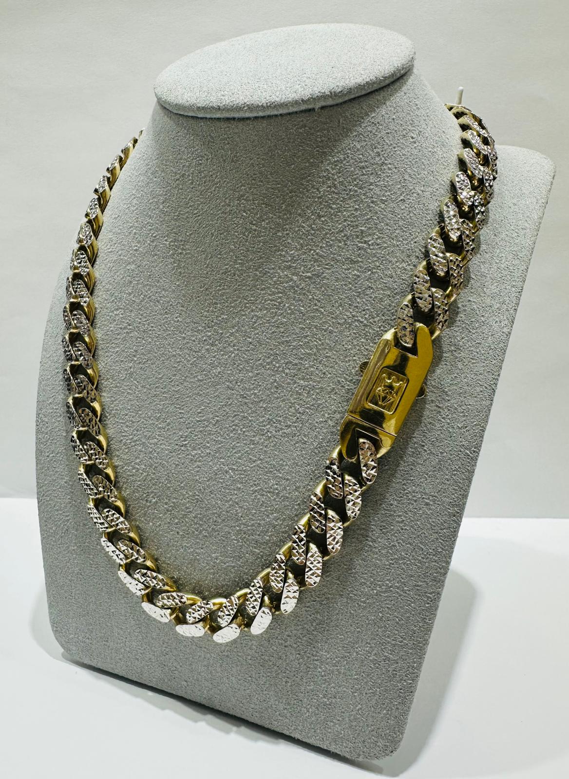 10K GOLD DIAMOND CUT MONACO LINK CHAIN- WEIGHT:  34gm   20"   9.85mm