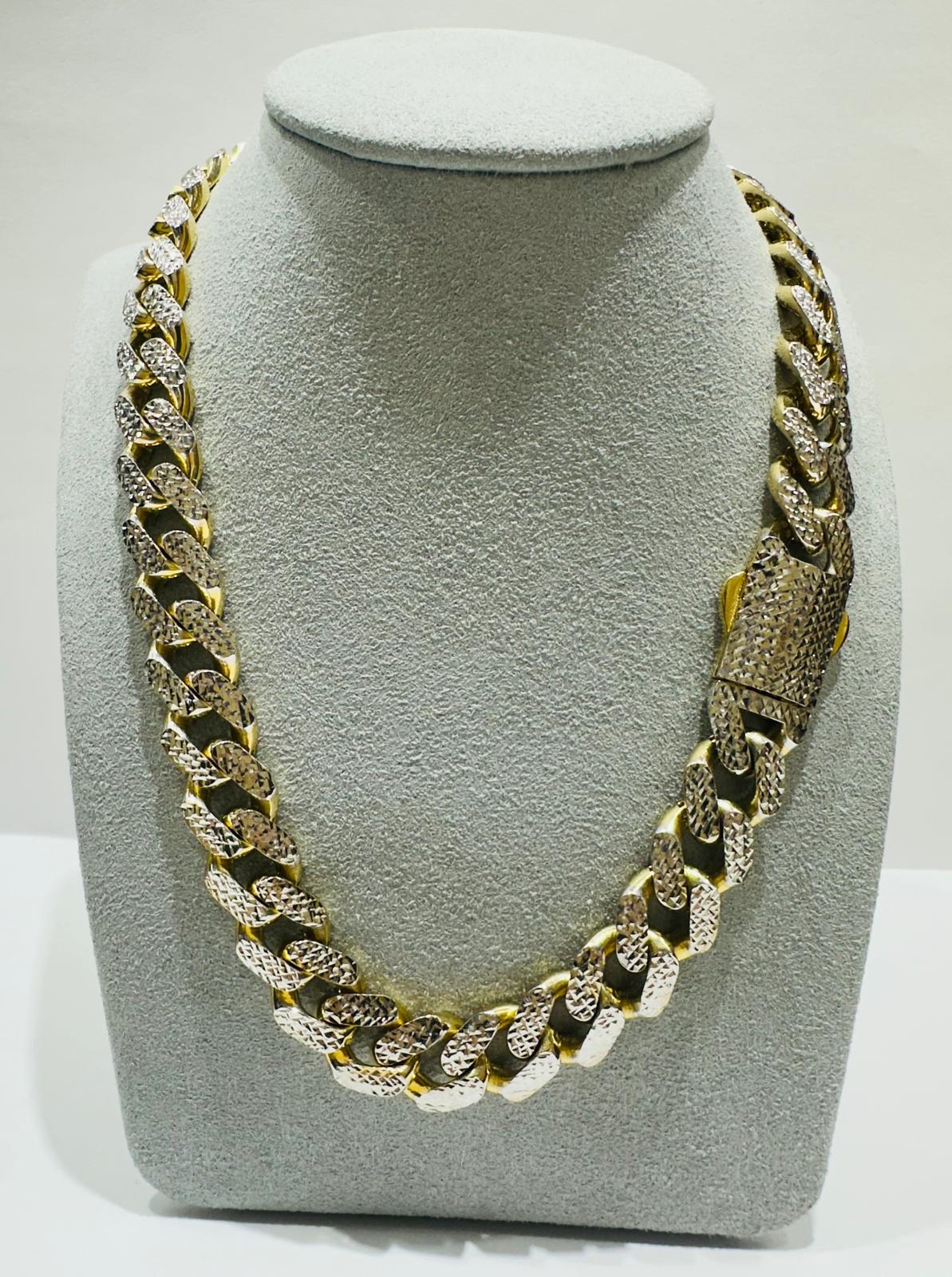 10K GOLD DIAMOND CUT MONACO LINK CHAIN- WEIGHT:  45.5gm   22"   12.10mm