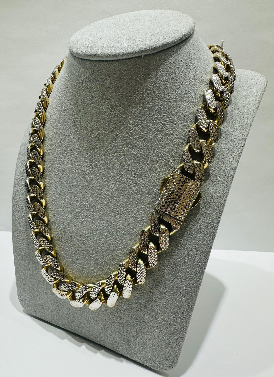 10K GOLD DIAMOND CUT MONACO LINK CHAIN- WEIGHT:  45.5gm   22"   12.10mm