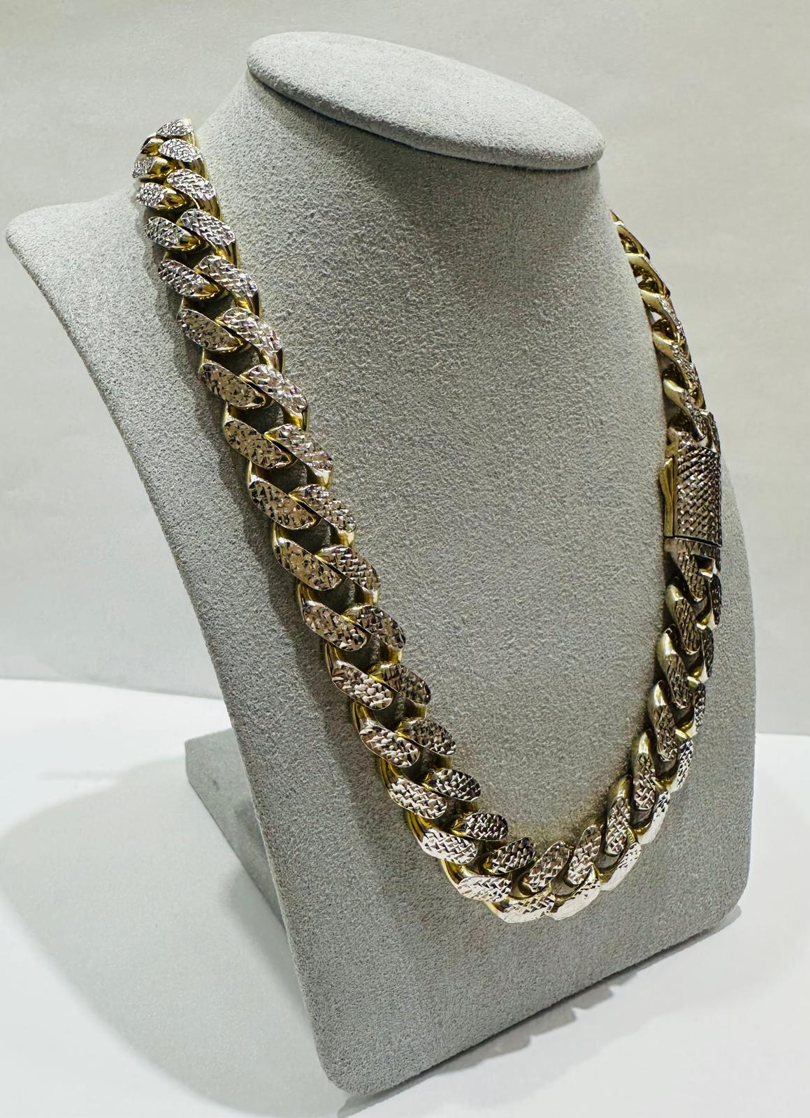 10K GOLD DIAMOND CUT MONACO LINK CHAIN- WEIGHT:  45.5gm   22"   12.10mm