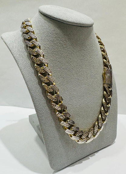 10K GOLD DIAMOND CUT MONACO LINK CHAIN- WEIGHT:  45.5gm   22"   12.10mm