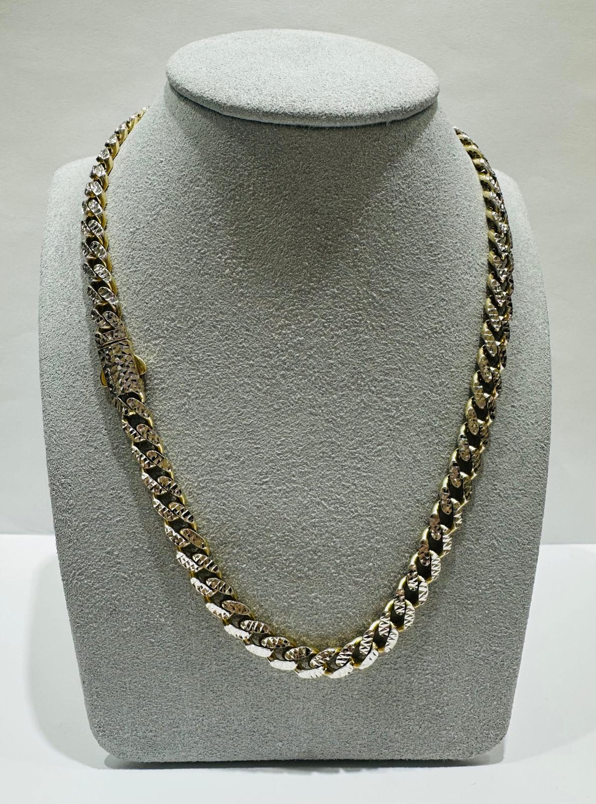 10K GOLD DIAMOND CUT MONACO LINK CHAIN- WEIGHT:  17.2gm   16"   6.45mm