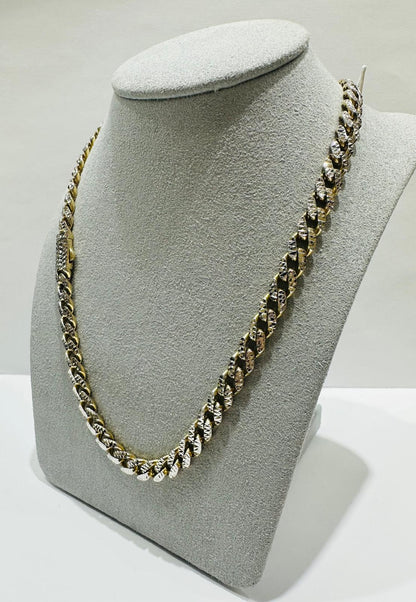 10K GOLD DIAMOND CUT MONACO LINK CHAIN- WEIGHT:  17.2gm   16"   6.45mm