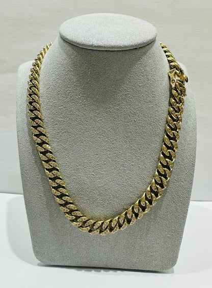 10K GOLD CUBAN LINK CHAIN WITH CZ STONES- WEIGHT:  75.9gm   20"   8.50mm
