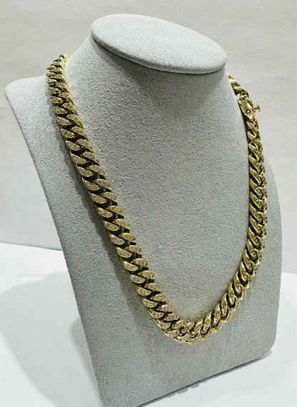 10K GOLD CUBAN LINK CHAIN WITH CZ STONES- WEIGHT:  75.9gm   20"   8.50mm