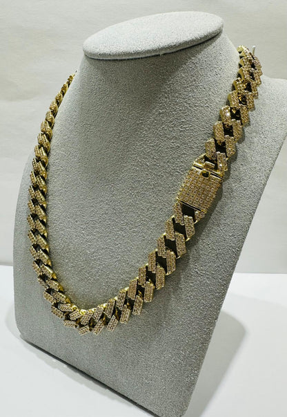 10K GOLD CUBAN LINK CHAIN WITH CZ STONES- WEIGHT:  98.2gm   20"   10.80mm