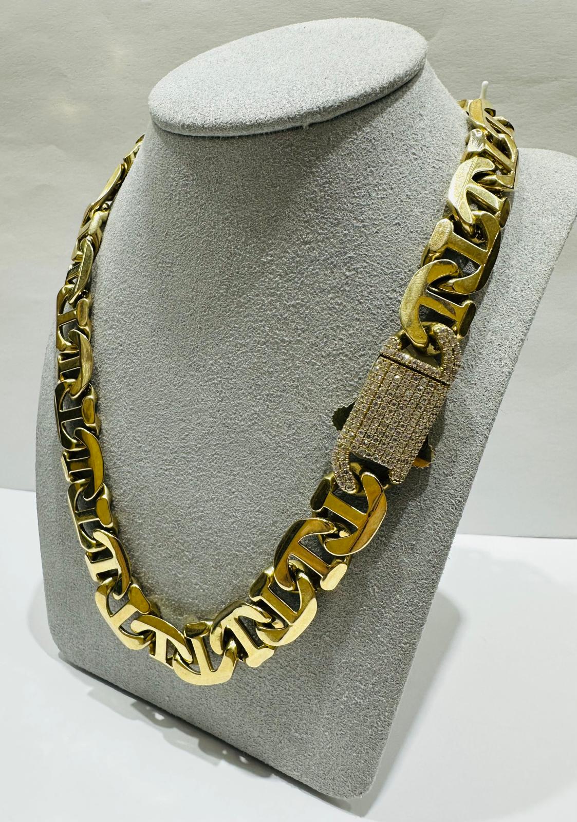 10K GOLD TIGER EYE LINK CHAIN- WEIGHT:  41.8gm    19"    13.30mm