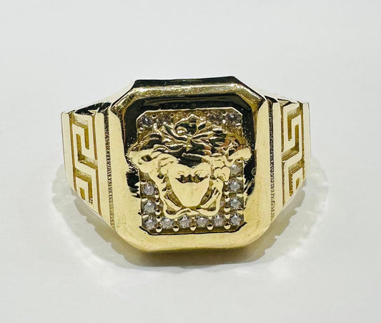 14K GOLD MEDUSA HEAD RING WITH CZ STONES- WEIGHT: 6.9g