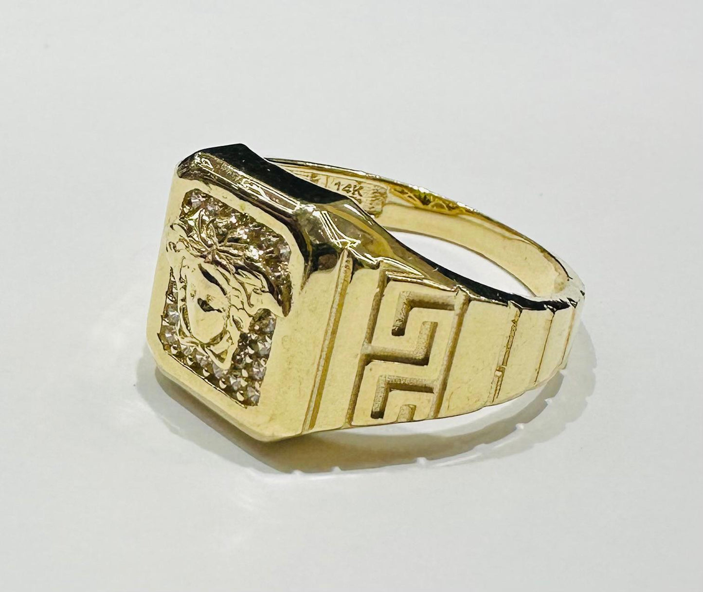 14K GOLD MEDUSA HEAD RING WITH CZ STONES- WEIGHT: 6.9g