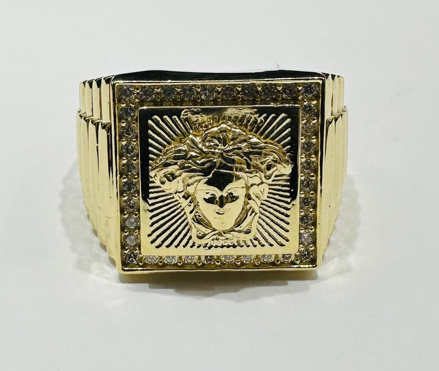 14K GOLD MEDUSA HEAD RING WITH CZ STONES- WEIGHT: 12.1gm
