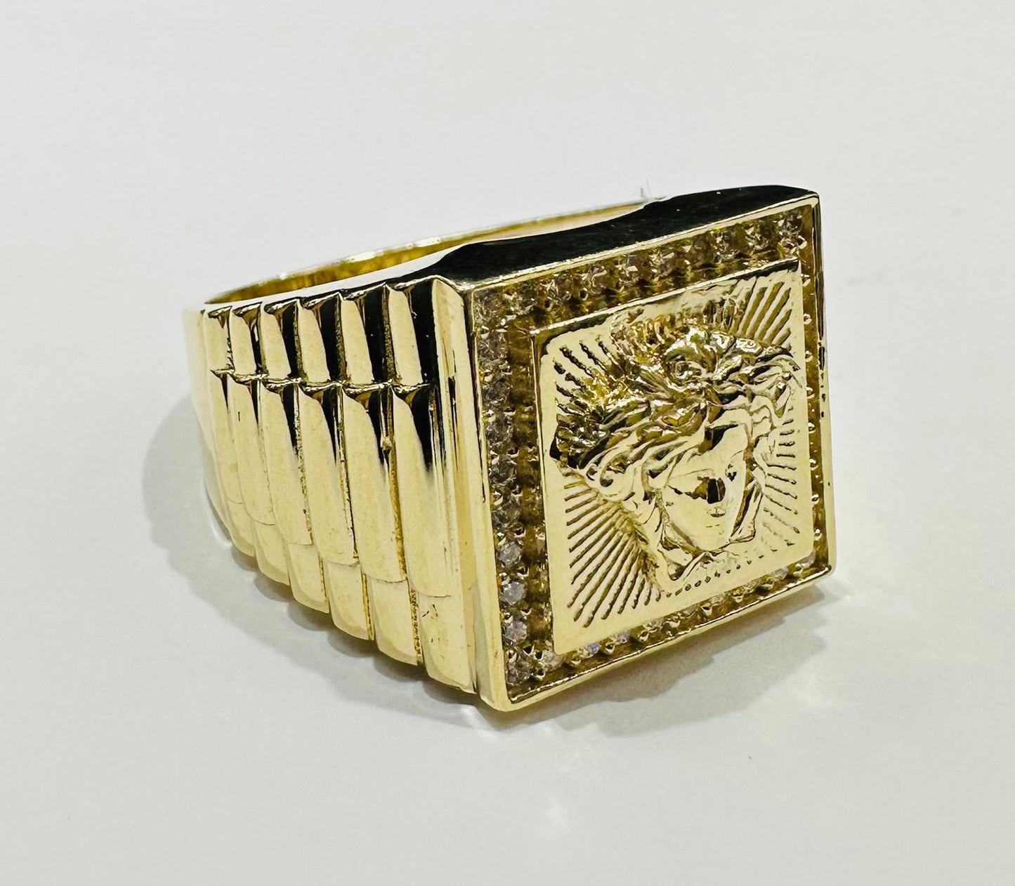 14K GOLD MEDUSA HEAD RING WITH CZ STONES- WEIGHT: 12.1gm