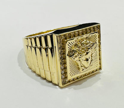 14K GOLD MEDUSA HEAD RING WITH CZ STONES- WEIGHT: 12.1gm