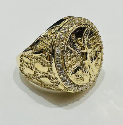 14K GOLD 50 PESOS CENTENARIO RING WITH CZ STONES- WEIGHT: 12.5gm