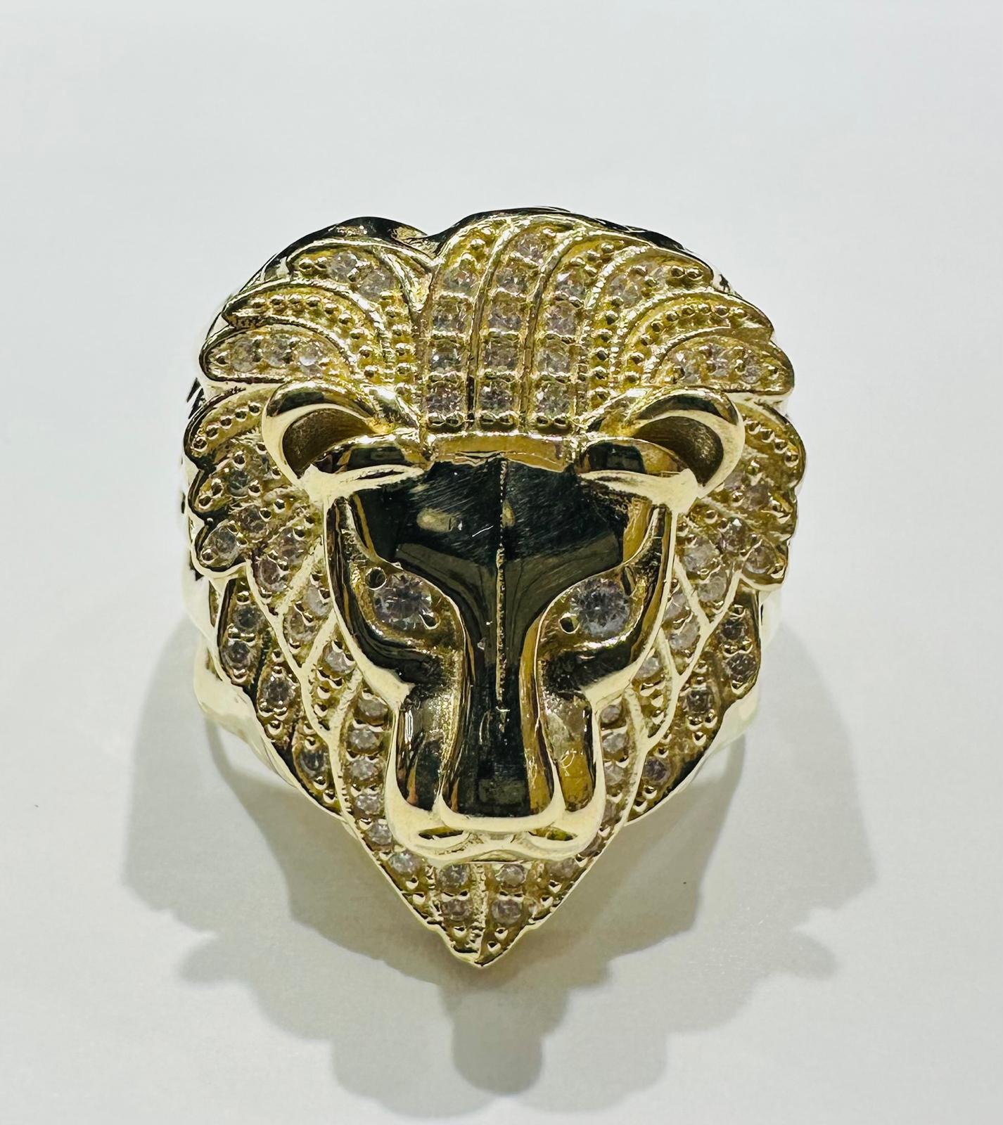 14K GOLD LION RING WITH CZ STONES- WEIGHT: 14.6gm