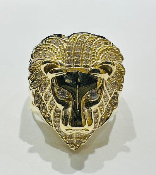 14K GOLD LION RING WITH CZ STONES- WEIGHT: 14.6gm