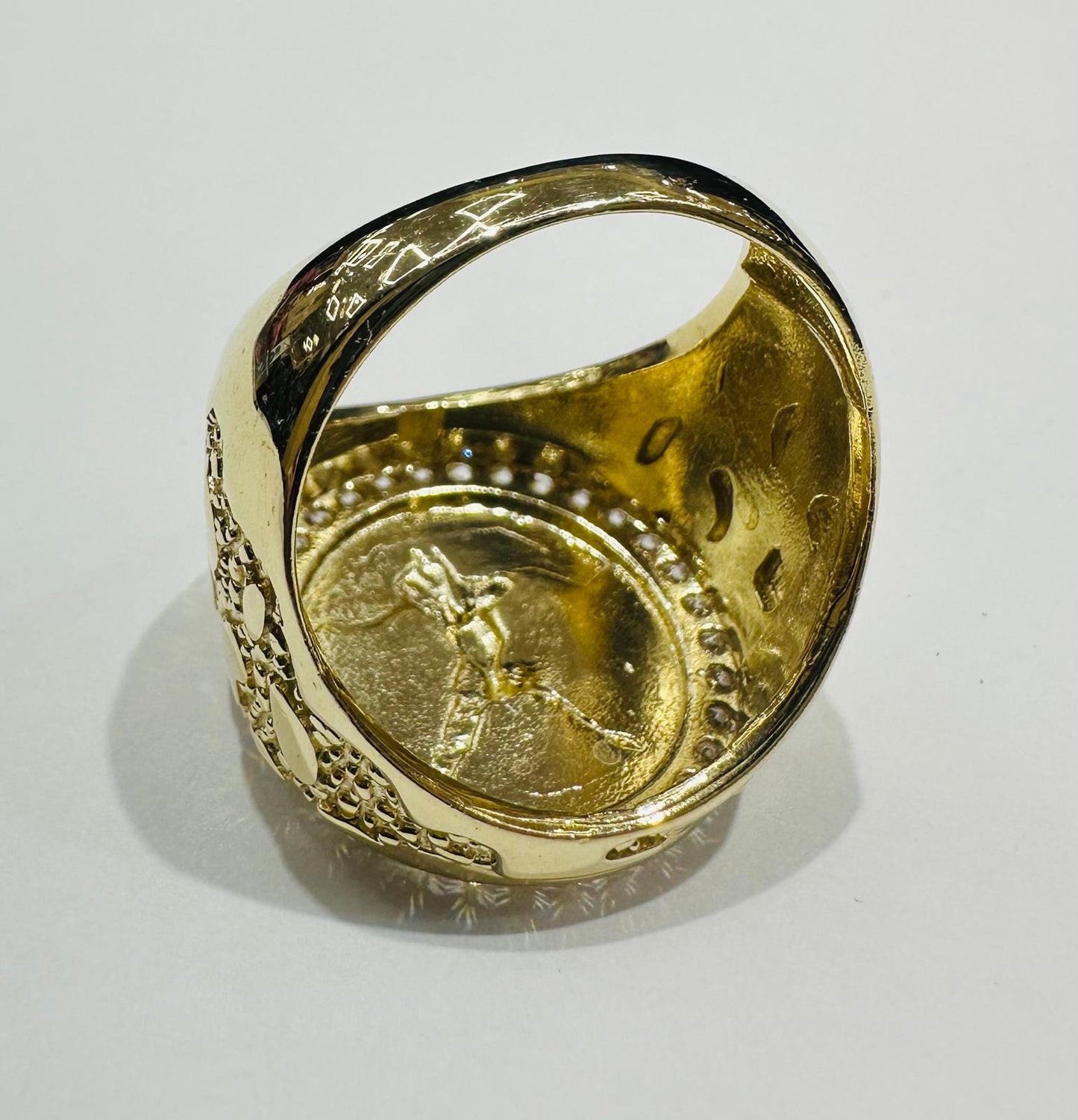 14K GOLD 50 PESOS CENTENARIO RING WITH CZ STONES- WEIGHT: 12.5gm